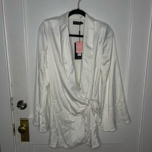 White dress with shoulder pads